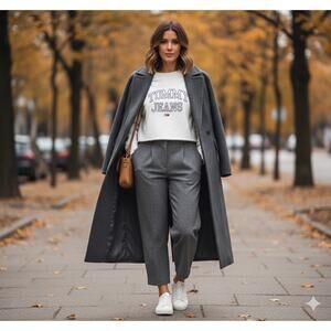 NWOT Tommy Jeans Women's ivory Cropped Ruffle-Trim Sweatshirt Chic sporty Sz XL